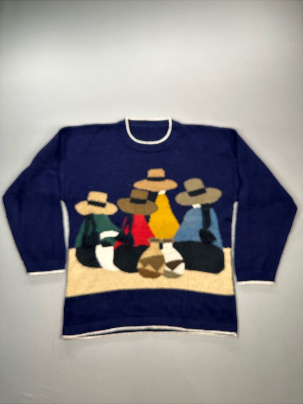 Peruvian Knit Sweater, Crewneck, Braid Elements, Likely Alpaca - Womens Medium